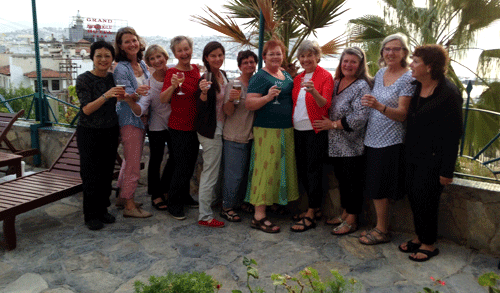The ladies hoist a toast